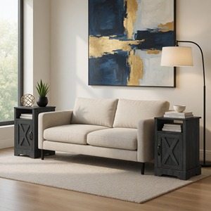 Ensemble de 2 tables de chevet de style farmhouse gris foncé de 16 pouces avec station de charge et rangement - Product Image 3