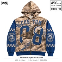 Sweat à capuche zippé pour homme, style motard vintage camouflage, streetwear, 450 GSM coton, motif désert, appliqué aigle, OEM ODM