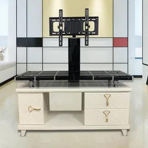 Hongtop — support tv lcd pour salon, design moderne, montage en verre avec 4 tiroirs, mdf, led, meuble sur pied