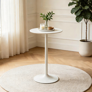 Tavolo da Bar Rotondo Bianco Moderno con Piano in MDF e Base in Ferro per Uso Interno ed Esterno - Product Image 2