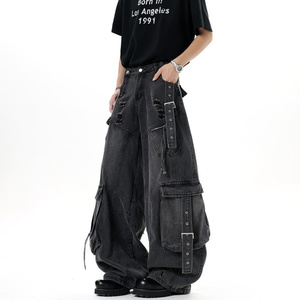 Jeans Cargo Extra Grandes para Hombre, Diseño con Múltiples Bolsillos, Jeans de Moda Urbana para Eventos Casuales y de Moda Diaria - Product Image 4