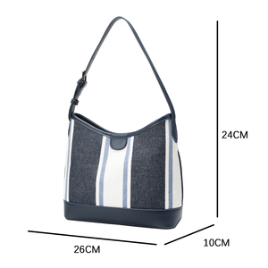 Bolso Bandolera de Lona a Rayas para Mujer, Bolso de Hombro Estilo Hobo, Gran Capacidad, Casual, para Viaje - Product Image 1