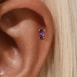 Gold Single Piece S925 <b>Sterling</b> <b>Silver</b> Square Marquise Oval Pear Round Shape Natural Amethyst Piercing <b>Stud</b> <b>Earrings</b> Flat Back - Product Image 5