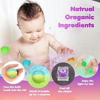 Bombes de bain rondes bio pour enfants et femmes avec jouets surprise et fonction lumineuse, coffret cadeau de luxe aux huiles essentielles 100g