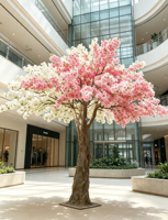Pohon Bunga Sakura Buatan Besar Warna Pink Putih Realistis untuk Dekorasi Lanskap Hotel, Mal, Pernikahan, Custom