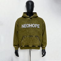 Sweat à capuche personnalisé en coton épais 450 grammes 100% coton, style streetwear, en molleton bouclette, délavé à l'acide, effet soleil, avec patch brodé, coupe classique