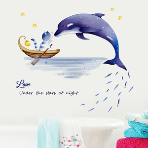 LOVE <span class=keywords><strong>Dolphin</strong></span> stiker dinding bintang kucing, stiker dinding berperekat untuk dekorasi kamar tidur anak-anak