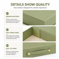 Boîte cadeau pliable de luxe vert sauge avec fermeture magnétique et poignée, personnalisable avec logo, style mallette rigide