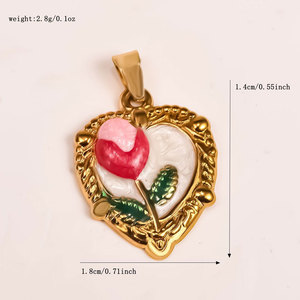 14k 18k Gold Plated 316L Stainless Steel Jewelry Enamel <b>Charm</b> With Flower And Heart <b>Charms</b> for Bracelet Necklace Jewelry Making - Product Image 2