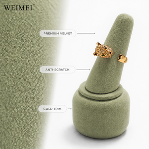 ชั้นวางโชว์เครื่องประดับ WEIMEI สีเขียวกำมะหยี่ พร้อมขาตั้งโลหะสีทอง สำหรับสร้อยคอ ต่างหู กำไลข้อมือ เหมาะสำหรับร้านบูติก ร้านขายของขวัญ และชุดโชว์เครื่องประดับ - Product Image 2