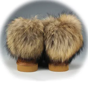 Botas de piel auténtica de mapache para mujer, botines de felpa, para invierno, 2020