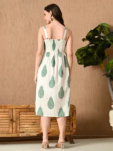 เดรสทรงเอไลน์ แขนกุด ลายดอกไม้ พิมพ์ลายดอกไม้ ผ้าฝ้าย 100% งานฝีมือแบบดั้งเดิม สไตล์โมเดิร์น วินเทจ  ความยาวปานกลาง - Product Image 3