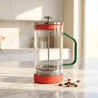 Regalo Corporativo Navideño, Cafetera de 34 oz, Logotipo Personalizado, Vidrio de Borosilicato, Émbolo de Acero Inoxidable, Base de Silicona Antideslizante