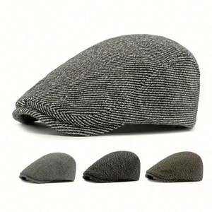 Casquette plate rétro unisexe, épaisse et chaude, à rayures, pour adultes, pour les occasions décontractées et sportives, pour les voyages de loisirs et les activités de plein air - Product Image 2