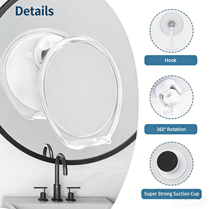Cermin Kamar Mandi Akrilik Putar dengan Perekat Vakum Anti Kabut, Dilengkapi Tempat Pisau Cukur Terintegrasi untuk Kamar Mandi - Product Image 2