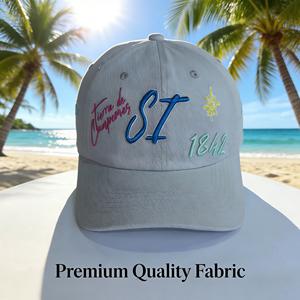 Gorra de Béisbol Bordada Personalizada con Bajo MOQ, Color Gris Claro, con la Inscripción "Tierra de Campeones" de Puerto Rico - Product Image 1