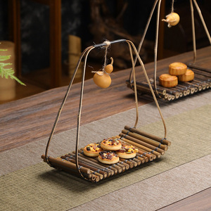 Bamboo Boat Shaped <b>Tray</b> Portable Serving Rack For Snacks <b>Tea</b> Ceremony Accessory Solid Color Natural Material - Product Image 3