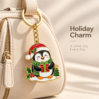 Porte-clés en émail personnalisé, pendentif pingouin de Noël en métal moulé sous pression, fournisseur OEM en gros pour cadeaux