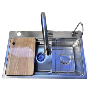 Grifo de Cocina WENYING 7546PH Moderno de Acero Inoxidable con Cascada, Recubrimiento Nano 201/304, <span class=keywords><strong>Fregadero</strong></span> Rectangular, Válvula de Latón - Product Image 1