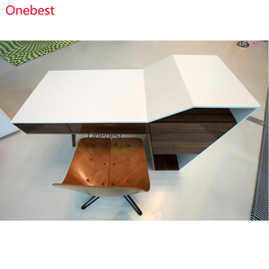 Mesa de trabajo de estudio moderna para salón, sillas y escritorios de oficina de madera y superficie sólida blanca de tamaño pequeño - Product Image 3