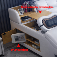 Lit de massage intelligent en cuir de luxe moderne avec rangement, hauteur réglable et éclairage LED - Ensemble de chambre à coucher King Size pour villa