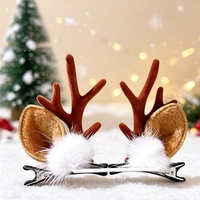 Pince à cheveux cerf de Noël 2026, accessoire mignon en tissu avec bois de cerf pour enfants, pince à cheveux de dessin animé festif pour filles