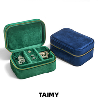 Boîte à bijoux en velours double couche, étui de voyage portable, organisateur compact avec fermeture éclair pour bagues, boucles d'oreilles, colliers, bracelets, cadeau, logo personnalisé