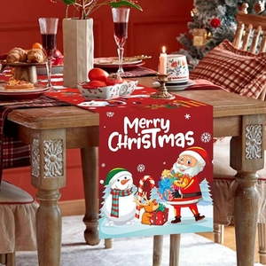 Runner da Tavola Natalizio con Motivo di Pupazzi di Neve Rossi e Fiocchi di Neve, Decorazione Festiva per Tavola da Pranzo per Cene Festive e Cucina - Product Image 1