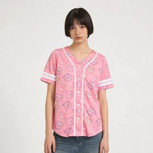 Jersey Baseball Wanita Warna Pink Nyaman Ringan Ukuran Besar Bernapas Cepat Kering untuk Aktivitas Permainan Bola Musim Panas - Product Image 4