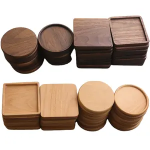 Pasokan pabrik Coaster bambu kenari persegi bulat kustom minuman bir cetak kayu MDF Coaster