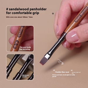 Grand pinceau à ongles rond à tête plate en acrylique, manche en bois de santal avec capuchon, stylo de sculpture et de peinture élégant, outil de manucure professionnel - Product Image 3