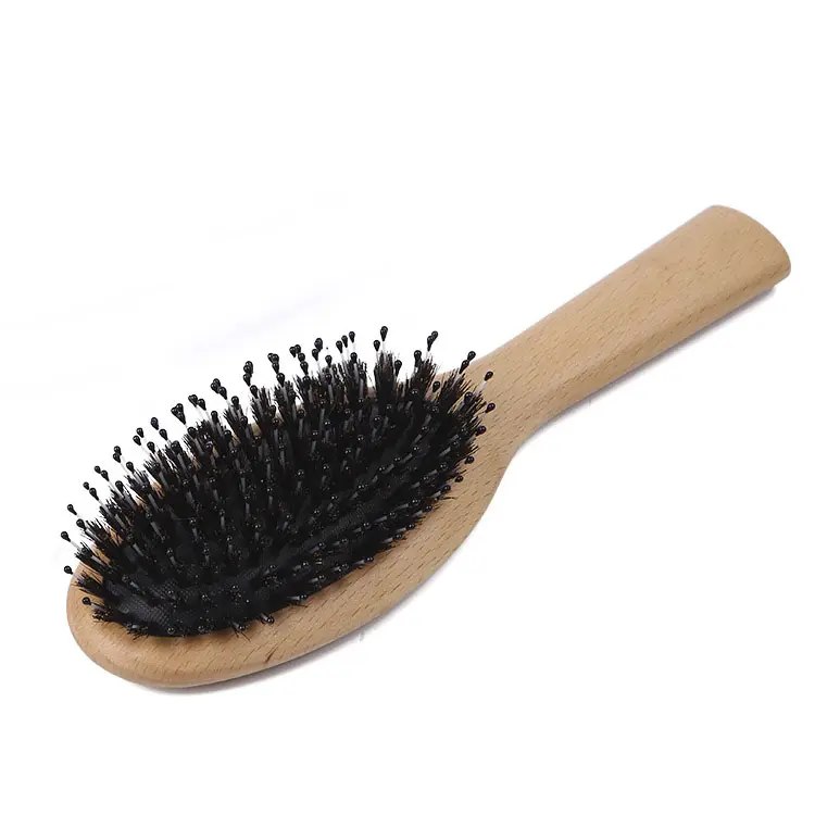 Amazon custom wooden long handle hair comb 100% boar bristle massage anti static air cushion comb