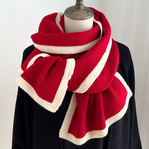 <strong>Black</strong> <strong>White</strong> Knitted <strong>Scarf</strong> for Boys Girls Winter Long Border with Niche Design Bows Pattern All-Season Match Custom Logo - Product Image 1