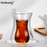 Ensemble de verres à thé turcs en borosilicate de haute qualité de 150 ml, tasse à thé en forme de tulipe avec soucoupe en verre et agitateur pour café, restaurant, maison