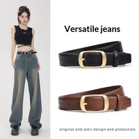 Ceinture Classique Noire en Similicuir pour Femme avec Boucle Carrée Dorée – Ceinture Quotidienne Décontractée Ajustable pour Robe