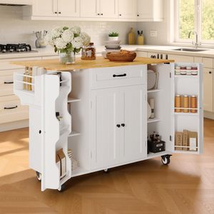 Carrito de Cocina Moderno SENYU con Ruedas y Superficie de Madera, Carrito de Almacenamiento Blanco para Comedor - Product Image 2