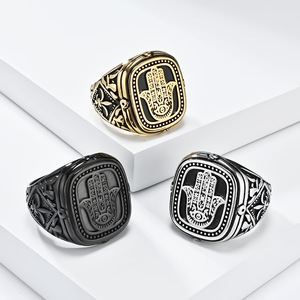 ZhenChen Bijoux Asie de l'Ouest Afrique du Nord Rétro Fatima Main Bague en Acier Inoxydable <span class=keywords><strong>Garde</strong></span> du <span class=keywords><strong>Corps</strong></span> Traditionnel Accessoires pour Hommes - Product Image 4