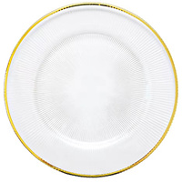 Assiettes de présentation en verre de 13 pouces, transparentes, avec bordure dorée, pour mariage, couleur personnalisée, vente en gros usine