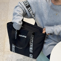 Bolsa de Compras de Lona con Logotipo Personalizado, Bolsa de Moda de Algodón, Bolsa Grande de Lona con Cremallera y Bolsillo, Asa Cruzada