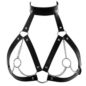 HM BDSM-Gurt für Erwachsenen-Sexspiele Bondage-BH Fetisch Gothic Sexy O-Ringe Damen Brust-<span class=keywords><strong>Harness</strong></span> Kettengürtel PU-Leder Schwarz - Product Image 1