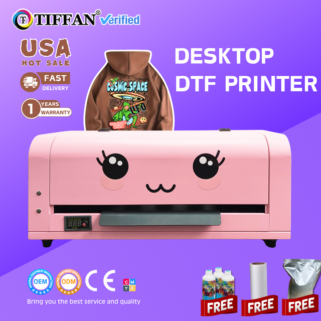 New A3 13-Inch Dual Heads Digital Printing Machine DTF Inkjet Roll  XP600 Pink with Oven and CMYK+W Ink Inkjet A3 Dtf Printer