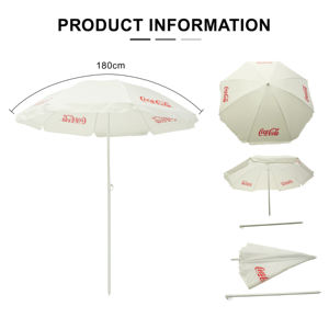 Parasols de <span class=keywords><strong>marché</strong></span> d'extérieur pliables de 1,80 m en gros, avec mât en acier de 22/25 mm, en tissu polyester économique, parapluies de plage publicitaires Coca-Cola - Product Image 3