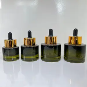 Round Olive Green Color Eye Serum Glass Dropper Bottle 20ml 30ml 40ml 50ml Makeup Serum Cosmetic Bottles