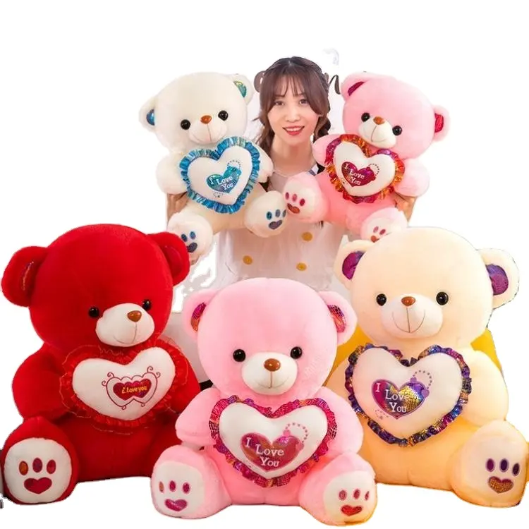 AIFEI TOY Creative Luminous Music LED Teddy Bear Plush Toys Valentine Day With Heart 30cm Soft Personalized Teddy Bear