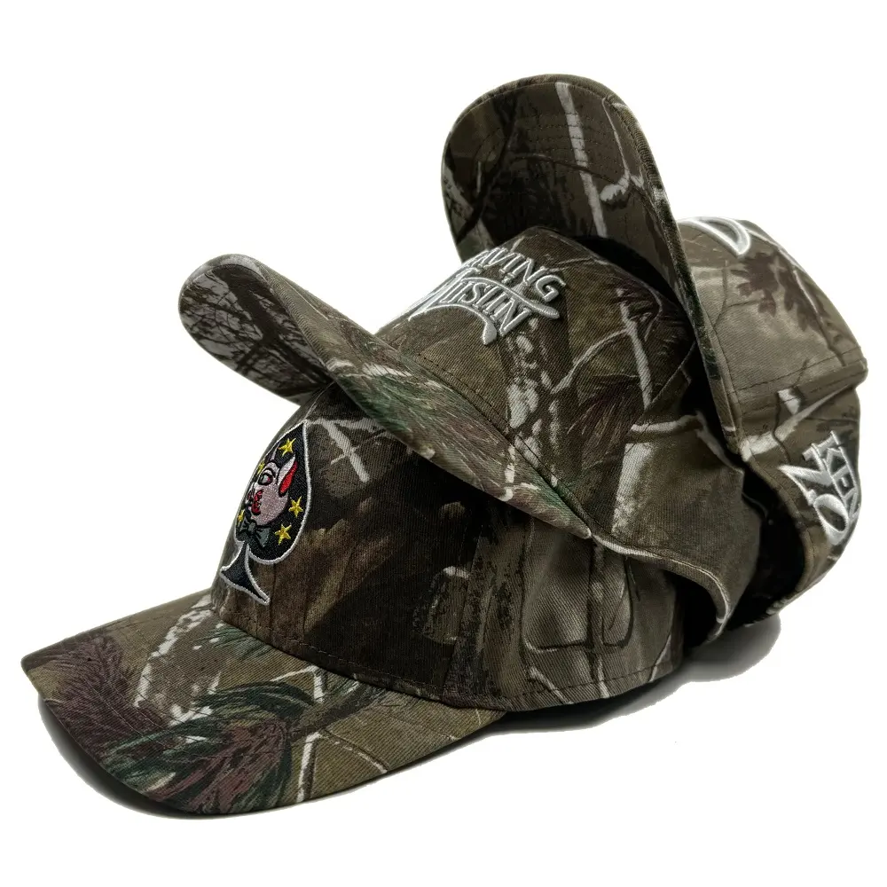 OEMプレミアムホットセールユニセックスコットンカラフル5パネルAフレームカモフラージュ戦術野球帽カスタム3D刺繍ロゴ迷彩帽子