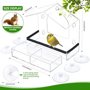 Window <strong>Bird</strong> <strong>Feeder</strong> With Extra Strong Suction Cups, Acrylic Detachable <strong>Birds</strong> <strong>Feeders</strong> <strong>Tray</strong>, Transparent Outside Birdhouse - Product Image 2