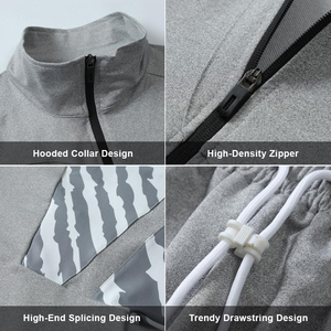 Ensemble de survêtement pour homme à col montant, veste zippée intégrale à manches à rayures zébrées et pantalon de jogging uni, logo personnalisé, entraînement sportif - Product Image 6