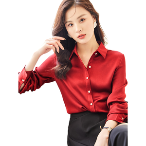 Camisa Roja Transfronteriza 2023 para Mujer, Manga Larga, Estilo Coreano, Ropa Formal, Ropa de Trabajo Profesional, Traje Elegante Azul Marino - Product Image 1