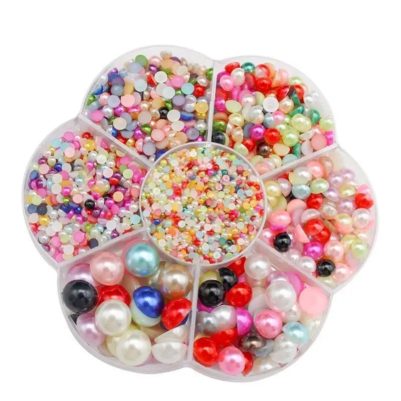 Half Round Pearls Beads Mixed Size Acrylic Flatback Bead For Scrapbook Diy Nail Art 1box Approx5600pcs