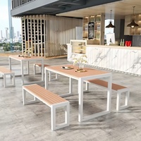 Ensemble de bancs de jardin en plastique et bois de couleur personnalisée, revêtement en poudre antirouille, table d'extérieur en métal pour villa - Vente en gros usine